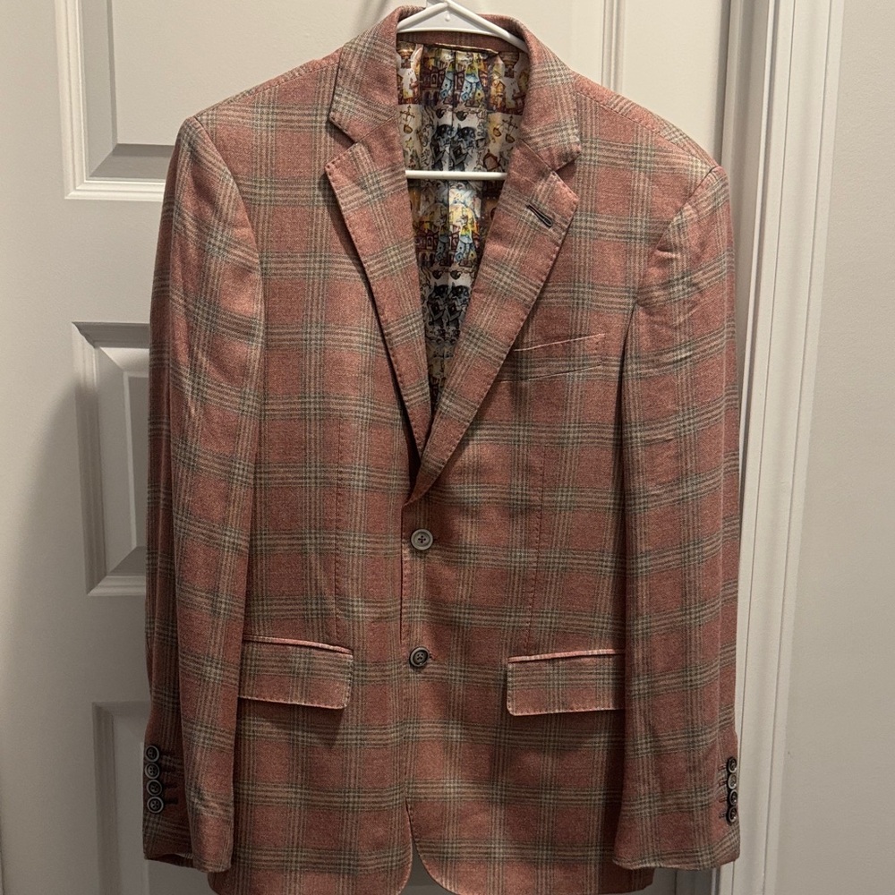 Men's Pink Plaid Two-Button Sport Coat